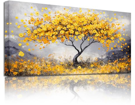 SERIMINO Modernes Wandbild Baum des Lebens Leinwand Bilder Groß 50x100 cm | Goldblatt Herbstbaum Wanddeko, HD Druck, Massivholzrahmen, Einfache Montage, MehrgrößEn, Vielseitig Einsetzbar