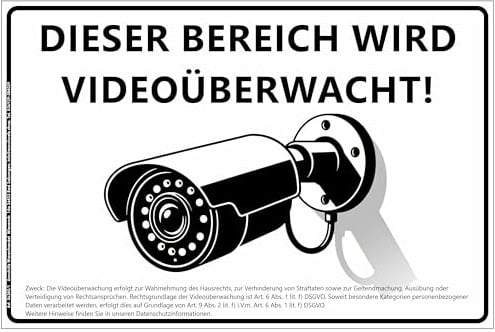 Schild Dieser Bereich wird Videoüberwacht 30x20 cm – wetterfest, UV-beständig, mit DSGVO-Hinweis und Kamera-Grafik – flexibler Montageoptionen – für Hauswände, Zäune und Eingänge