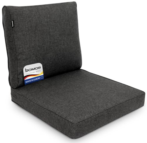 bomoe 2er Set Loungekissen Sitzkissen und Rückenkissen für Gartenmöbel | 60x60cm & 60x40cm Anthrazit Outdoor Polsterauflagen Bezug waschbar Lounge Kissen Hochwertige UV-Schutz Loungeauflagen ilano