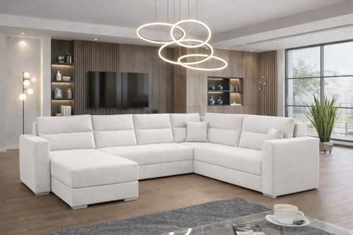 Generisch Captain Sofa Couch Garnitur Sofagarnitur U-Form mit Schlaffunktion und Bettkasten Wohnlandschaft Breite 314 cm Höhe 90 cm Tiefe 217 cm Ottomane 159 cm Sitzhöhe 42 cm Krono 38