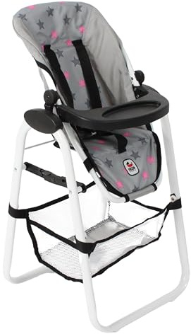 Bayer Chic 2000 Puppen-Hochstuhl | Klappbar | Design Sternchen Grau | Stabiler Hochstuhl für Puppen bis 50 cm. Klappbar, mit Rückentrage & Netz. Für Kinder 3–8 J. Design: Sternchen Grau.