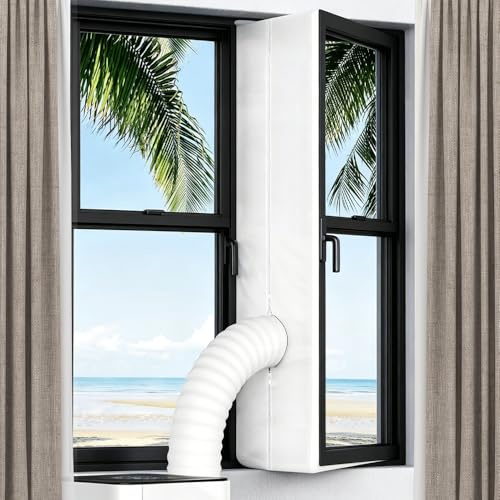 Jonuin Air Conditioner Window Seal, 300 cm x 32cm Portable Universal Window Seal Kit for Mobile Air Conditioner Unit and Tumble Dryer, Hot Air Stop Air Exchange Guards with Zip and Adhesive Fastener