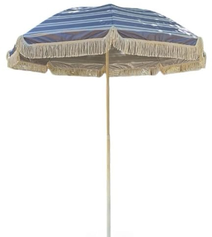 HZSCL Parasol Rayé Style Français UPF50+ avec Franges Artisanales pour Jardin Plage Camping Extérieur(Blue,160cm/5.2ft)