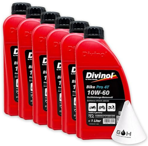 Divinol Bike Pro 4T | 10W-60 | 6 L | Motorradöl – JASO MA2 API SL/CF | (49391) | vollsynthetisches PAO Motoröl für Motorrad Quad ATV – Racing Öl Hochleistung