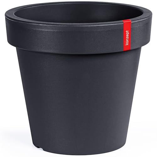 KONZEPT Blumentopf groß 39 cm Durchmesser, 27 L – Übertopf aus Kunststoff in konischer Optik, UV- & frostbeständig, Kratzfest, ideal für Zuhause, Balkon, Terrasse & Garten, Anthrazit