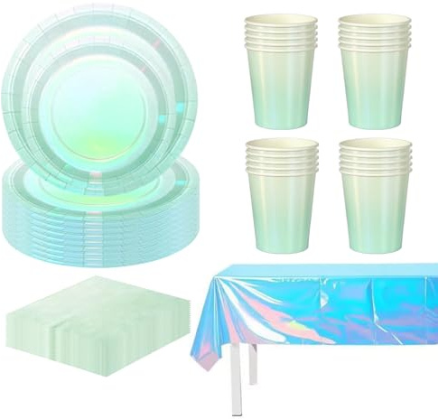 81P Colorful Laser Foil Paper Party Tableware Set,Green Sparkling Party Paper Plates Napkins Cups for Her Birthday,Sparkling Green Tablecloth for Christmas Dinnerware Wedding,Baby Shower Party Dec