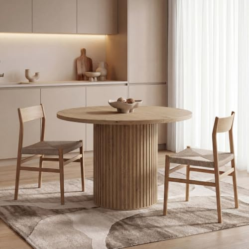 WFL GROUP Runder Esstisch Ausziehbar – von 100 cm bis 190 cm Verlängerbar – Esszimmertisch, Küchentisch in Lamellen-Optik, Oval, Säulentisch – Eiche Braun Rustikal