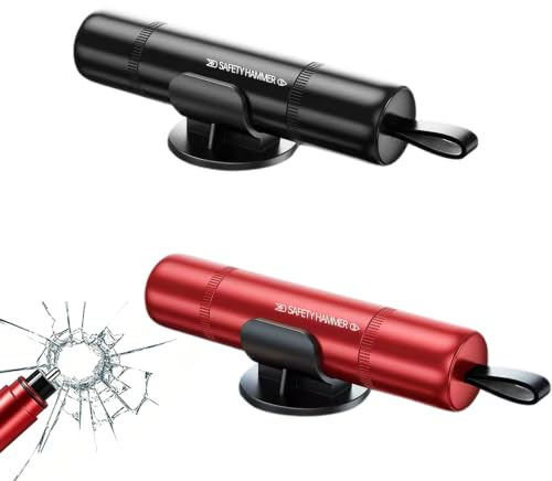 Mulbijeo 2pcs Rompivetro Auto e Taglia Cintura, Martelletto Frangi Vetro, 2 in 1 Taglia Cinture di Sicurezza e Rompivetro, Strumento di Fuga per SUV, camion, autobus, martelli di Mmergenza Auto