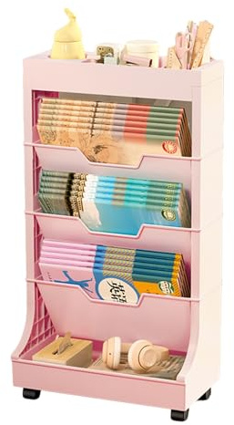 Libreria a rotelle su ruote, grande capacità, scaffale mobile per libri per spazi ristretti, organizer per riviste, carrello da pavimento