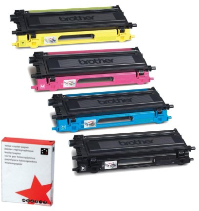 Brother 4x Original Tonerkartusche für MFC 9840 CDW, TN130 - Schwarz, Cyan, Magenta, Gelb + 500 Blatt Ti-Sa Kopierpapier 80g weiß