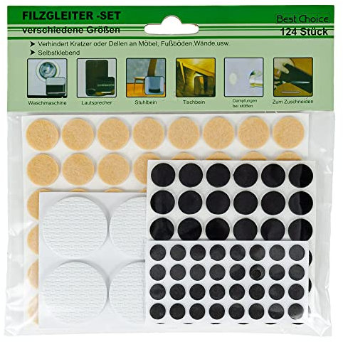 124 tlg. Set Möbelgleiter / Filzgleiter selbstklebend in verschiedenen Größen von 1 - 4 cm