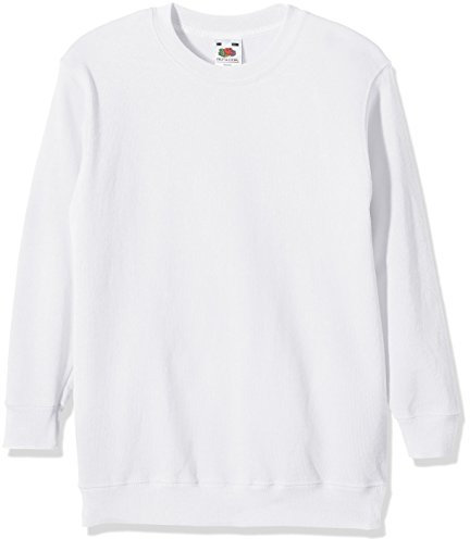 Fruit of the Loom Unisex Kids Set-In Classic Set-In Long Sleeve Sweater, White (Weiß - Weiß), 12/13 years