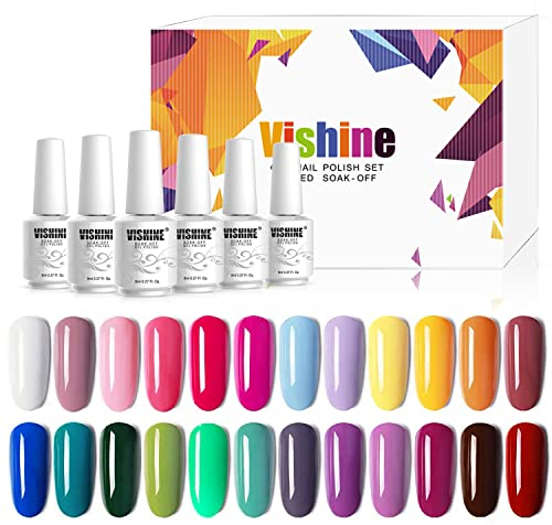 Vishine Vernis Semi permanent Vernis à Ongles Gel UV LED Soak Off 24 coloris Kit Manicure Pour Nail Art 8ml