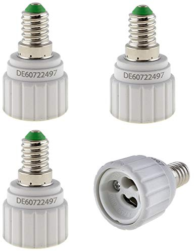 4er Set - E14 Fassung auf GU10 Fassung Lampensockel Adapter; Lampenadapter für LED Halogen und Energiespar Leuchtmittel