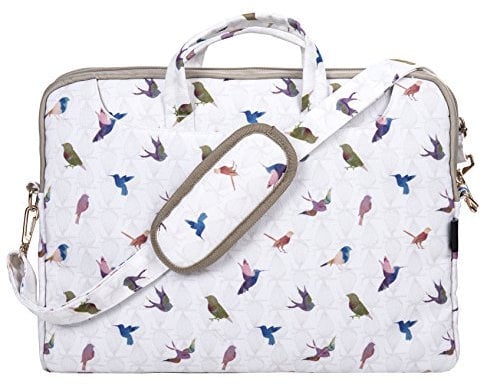 TaylorHe 15.6 inch 15 inch 16 inch Poly Canvas Laptop Shoulder Bag with Patterns, Side Pockets Handles and Detachable Strap Colourful Birds