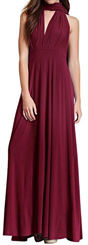 Damen Frauen Elgant V-Ausschnitt Brautjungfernkleid Infinity Abendkleid Geknotetem Multiway Rückenfrei Neckholder Cocktailkleid # Burgund XL