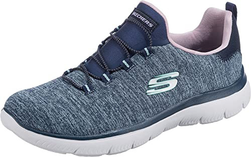 Skechers SUMMITS QUICK GETAWAY, Zapatillas para Mujer, Navy Mesh/ Purple & Lt Blue Trim, 40 EU