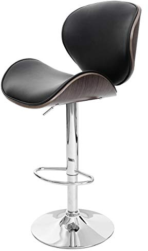 Mendler Barhocker Foxrock, Barstuhl, Holz Bugholz Retro-Design - grau, Kunstleder schwarz