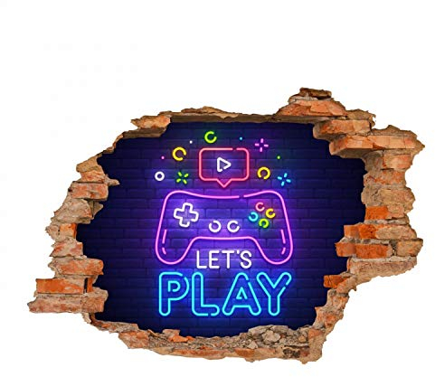 nikima Schönes für Kinder 171 Wandtattoo Let´s Play - Loch in der Wand - Gaming Zone zocken Spielen Größe 500 x 350 mm