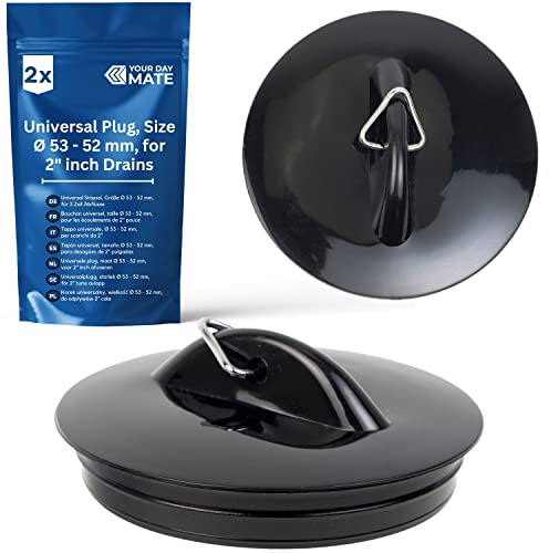 Tapones de desagüe, Juego de 2, para Lavabo y bañera, Tapón de desagüe 2“, Ø 53 – 52 mm, PVC, Negro, Tapón de desagüe para bañera, para Lavabo, de Fregadero de Cocina, Drain Plug Stopper