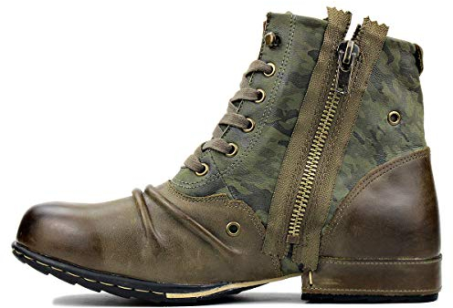 OSSTONE Chukka Stivali Cowboy Biker Boots Maschio Mens Motociclo Botas Cerniera su in Pelle Vitello Western retrò Stile Uomo Stivali Piatto Caviglia Stivaletti Boots 5008-8 Verde 10