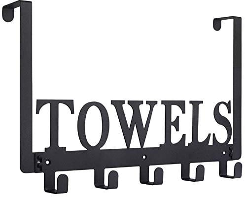 Over The Door Hooks - Towel Holder for Bathroom, Bedroom, Kitchen & Pool - Sandblasted Black Metal Wall Mount