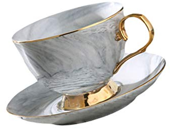 HEMOTON Marble Ceramic Set Porcelain Cappuccino Cups with Saucers Coffee Tea Cup Ceramic Mugs for Home and Restaurants 250ml