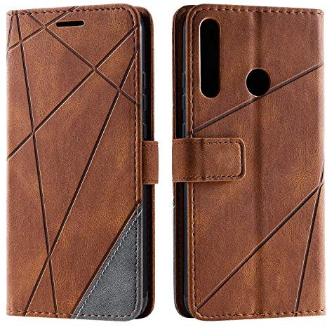 SONWO Hülle für Huawei P40 Lite E, Premium Leder PU Handyhülle Flip Case Wallet Silikon Bumper Schutzhülle Klapphülle für Huawei P40 Lite E, Braun