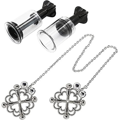 Pince à tétons en alliage avec 2 ventouses noires, pinces de poitrine réglables avec chaîne détachable et 2 cloches, jouets BDSM de luxe pour jouer aux mamelons femmes hommes et couples