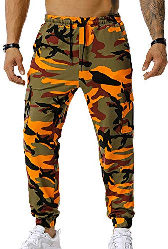 Chickw11g Uomo Pantaloni Cargo Pants Camouflage, Classici da Jogging Camo Militari Pantaloni per Arrampicata Caccia Escursionismo Sport all'aperto (Arancia,M)