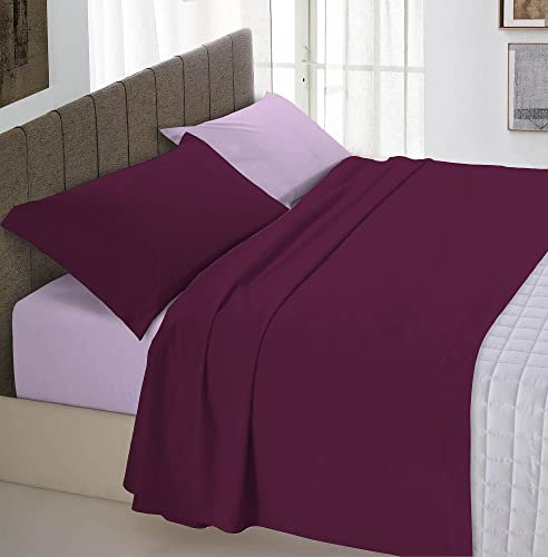 Italian Bed Linen Completo Letto 100% Cotone Natural Color, Prugna/Lilla, Singolo