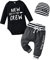 Tinykeke Neugeborenes Baby Jungen Kleidung Langarm Strampler New to The Crew Tops + Hut + Hose 3 tlg Babykleidung Set (0 Monate)