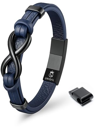 UNIQAL | Unendlichkeit Leder Armband INFINITY Herren | Edelstahl/Echtleder Schwarz und Braun + Geschenk Etui box