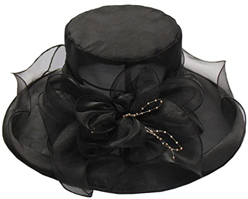 ZESLIV Sombrero de organza para mujer, para bodas, para bodas, para el sol, flores, verano, playa, paja