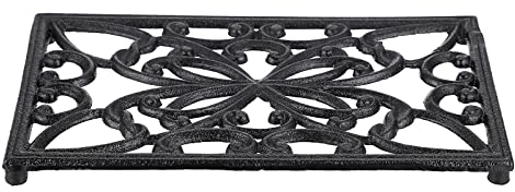 SUMTree Rectangle Cast Iron Trivet, Decorative Heavy Duty Hot Pot Holder Mat, Vintage Butterfly Pattern Cast Iron Trivet with Rubber Pegs for Kitchen Dining Table