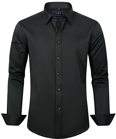 J.VER Men's Black Dress Shirt Long Sleeve Regular Fit Solid Business Casual Formal Shirt Button Down Wedding Work Stretch Non Iron 4XL