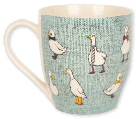 FabFinds Hugga Mug with Initials Classic Black and White Ceramic Large Gift Coffee Cups 500ml (H11cm X W11cm) (Approx.) (Blue Duck Character)