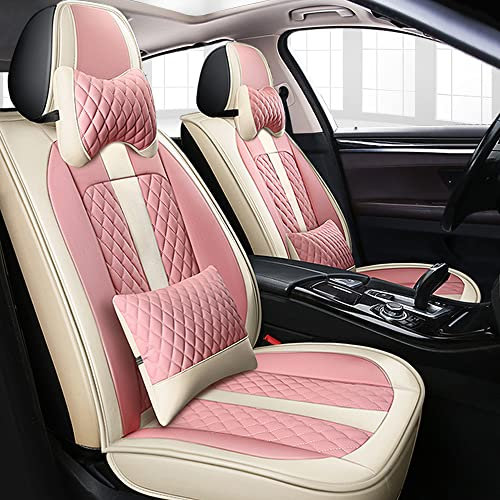 Tuqiang Autositzbezüge Für Seat Ibiza 2009-2017 Luxus 5 Sitze PU-Leder sitzbezüge,Puder weiß