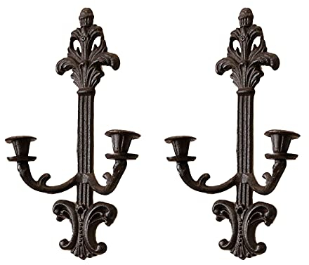 ADITAM Cast Iron Set of 2 Wall Mounted Candle Sconces Holders,Hanging Candle Holder for Wall, Home Wall Art for Living Room Fireplace Yard Pathway (Rusty) Double the comfort