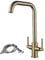 Luckyhome Kitchen Mixer Taps,Monobloc Dual Lever Chrome Brass Kitchen Sink Tap Faucet（Gold）