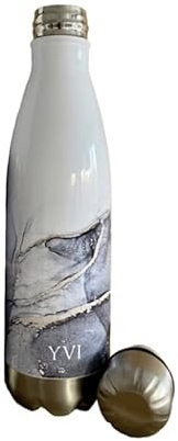 Manufaktur Liebevoll Personalisierte Trinkflasche - Edelstahl in Weiß mit Marmor Optik - bedruckte Thermosflasche mit Namen - für Sport, Arbeit u. Freizeit | 500ml u. 750ml (Anthracite Marble, 500ml)