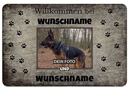 PR Print Royal Personalisierte Fußmatte - Willkommen mit Name und Foto zum selbst Gestalten - Hunde-Fußmatte Bedrucken als Geschenkidee | rutschfest, 60 x 40 cm