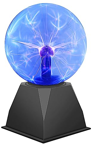 DELIPOP 6 Zoll Plasmakugel, Magische Leucht Ball Plasmalampe, Elektrostatische Kugel Berührungsempfindliche Blitzkugel, Physik Blitzlicht Plasmalampe SphäreLichteffekte aus Glas, Blau