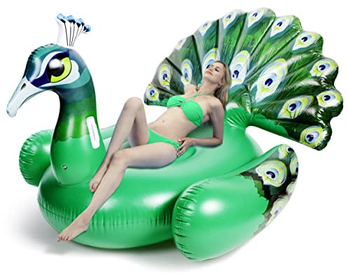 JOYIN Flotteur de piscine gonflable en forme de paon - Radeau géant en forme de paon à chevaucher pour piscine, bouées de plage, décoration de fête, flotteurs de piscine pour l'été, chaises longues