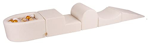 MEOWBABY Parcours motricité bébé en Mousse - Piscine à Balle pour bébé avec 100 balles - Aire de Jeux pour motricité bébé, Boucle, Blanc