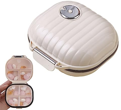 Tragbare Pillendose,Veranstalter,Spendendose, Schmuckkästchen,Ideal für Reisen und den Transport kleiner Gegenstände unterwegs,7 Fächer,Milchig weiß (Klein)