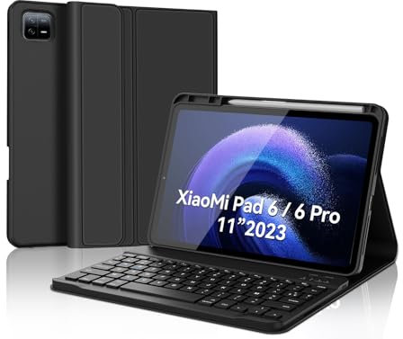 IVEOPPE Coque Clavier Xiaomi Pad 6 11, Coque en Cuir avec Clavier Bluetooth Magnétique Amovible AZERTY Français pour Xiaomi Pad 6 / Pad 6 Pro 11 2023, Noir
