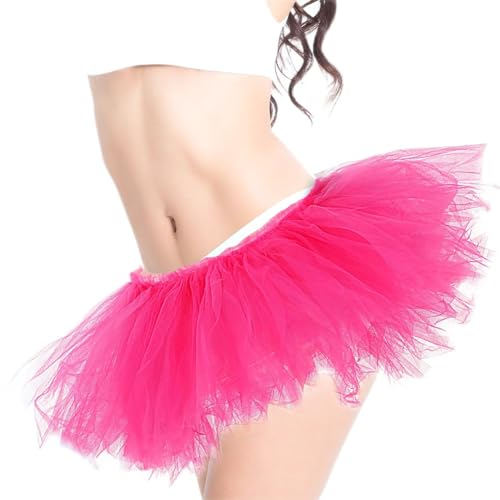 Tüllrock Damen Rose Rot Tutu Dehnbar 5 Lagig für Ballett Erwachsene Tüll Tütü Damen Halloween Rose Rot Rock 80er Jahre Outfit Tanzrock Tutu Damen Ballett Rock Rose Rot Mädchen Party Zubehör
