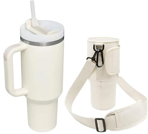 1 Piece of Milky White ice Tyrant Cup, with 1 Piece of Cup Protective Sleeve, Insulated Travel Mug, Stainless Steel Vacuum Cup, Large-Capacity Coffee Cup, Portable Leak-Proof Bottle, Reusable (40oz)