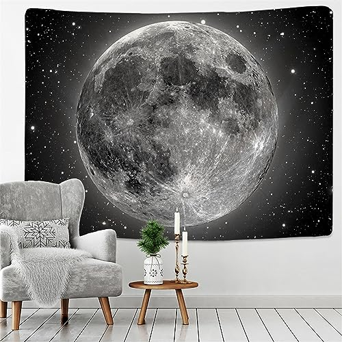 MEKPAM Schwarz Weiß Mond Wandteppich Sternenhimmel Druck Wandteppich Strand Decke Picknick Yoga Matte Wohnzimmer Dekor Wandtuch 230x180cm